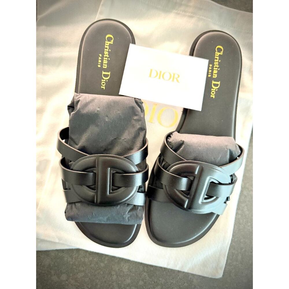 Christian Dior Black D-Club Calfskin Slide Sandals Size 38 NWT Box Dust Bag - Picture 7 of 10